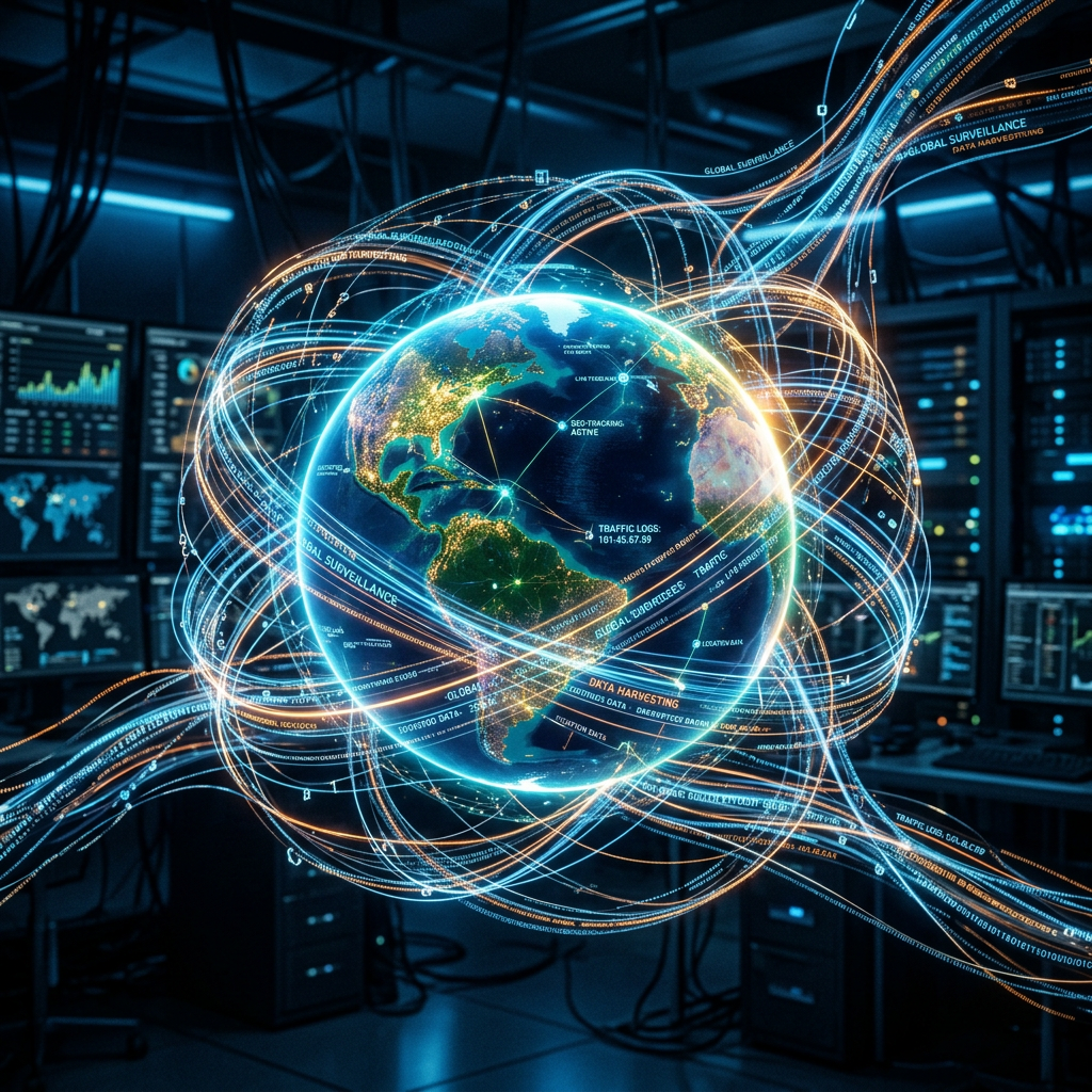 Digital globe with interactive data streams and global network connections
