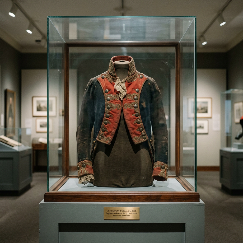Early 19th century military officer's jacket with red and blue fabric and ornate buttons