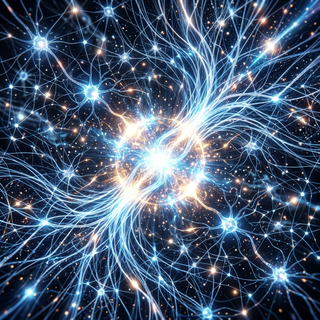 Bright glowing neural networks with synapses and electric impulses