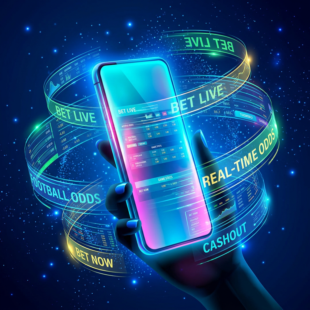 Hand holding smartphone with live sports betting app showing odds and stats