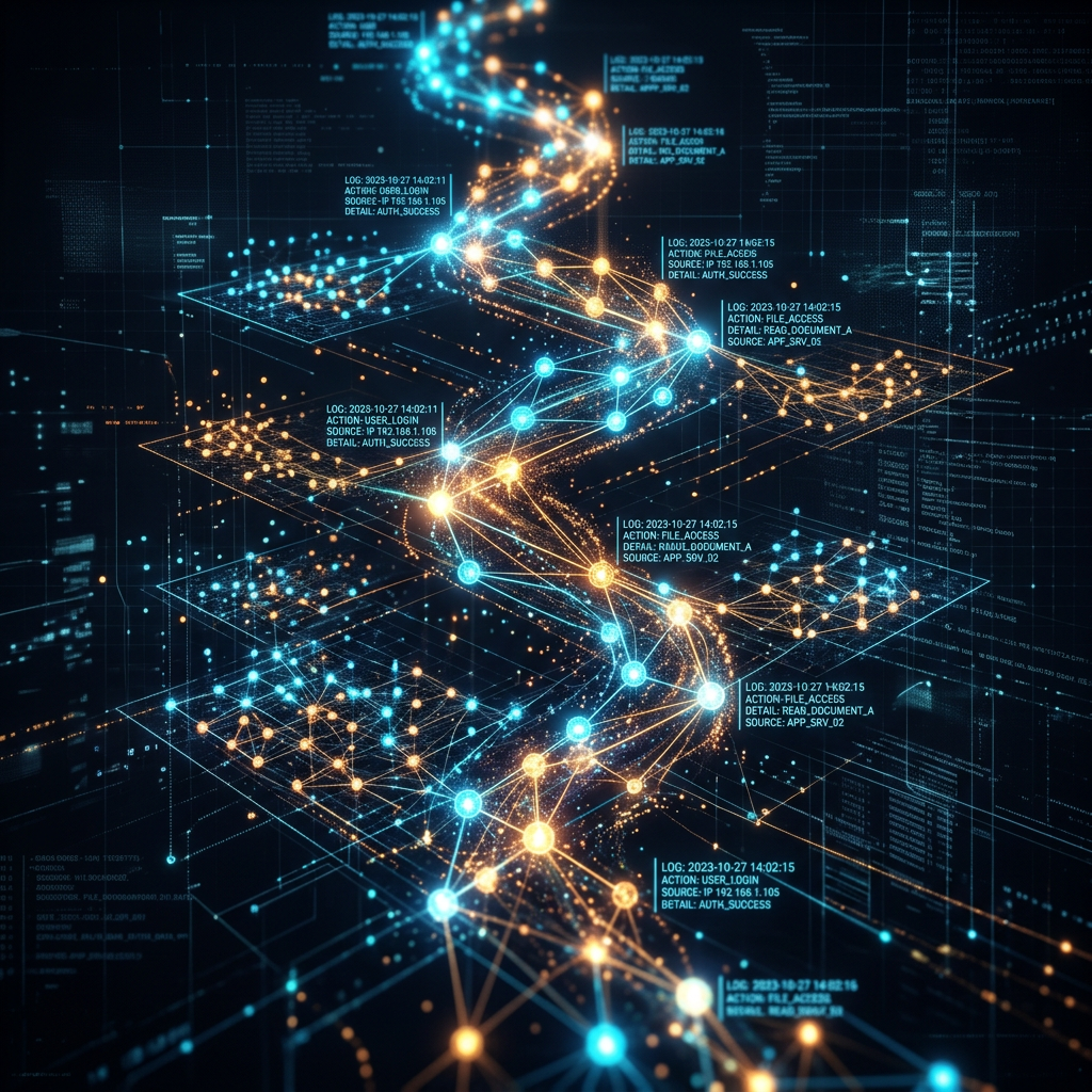 3D layered network of interconnected nodes with data logs