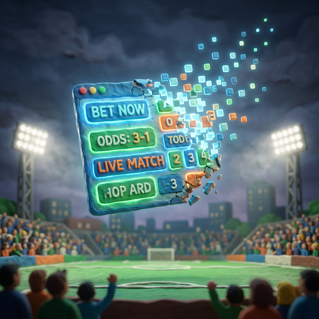Floating panel reads “BET NOW,” “ODDS: 3-1,” “LIVE MATCH,” and “HOP ARD,” with colorful betting numbers.