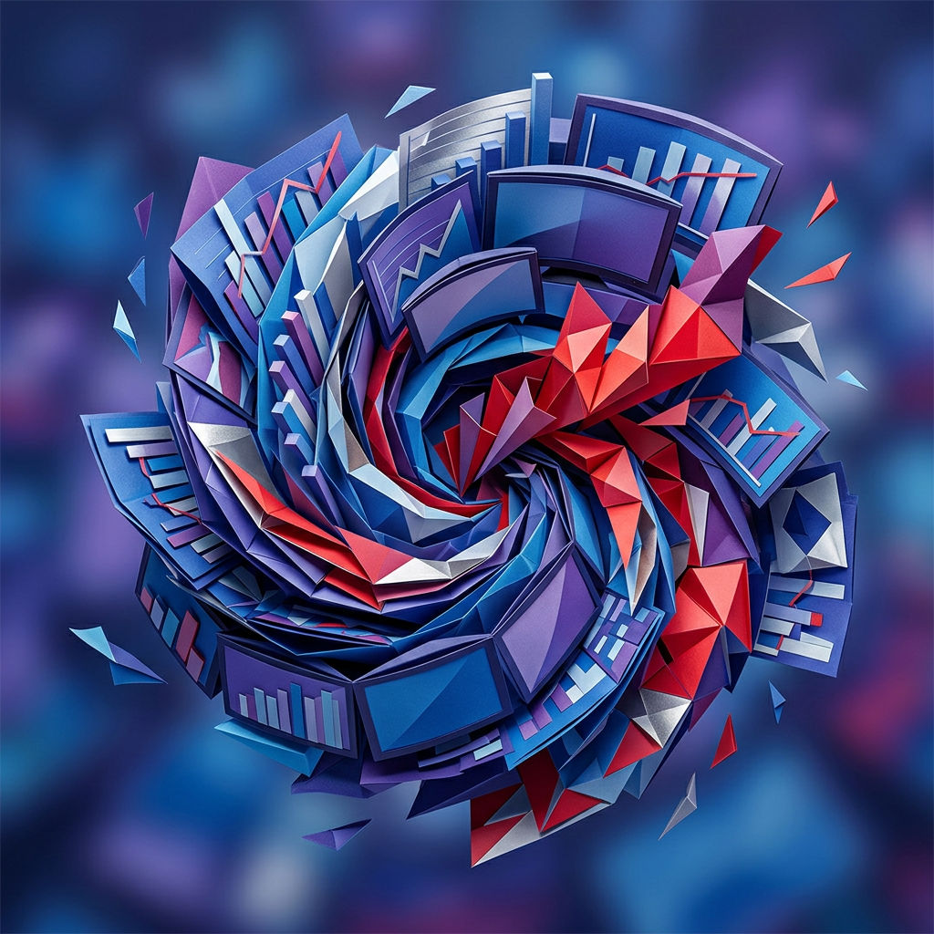 Abstract spiral of colorful charts, graphs, and upward arrows