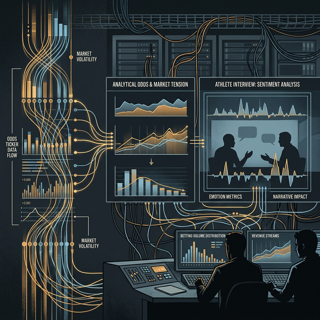 Sports betting analytics dashboard showing odds data, market volatility, sentiment analysis, and betting trends