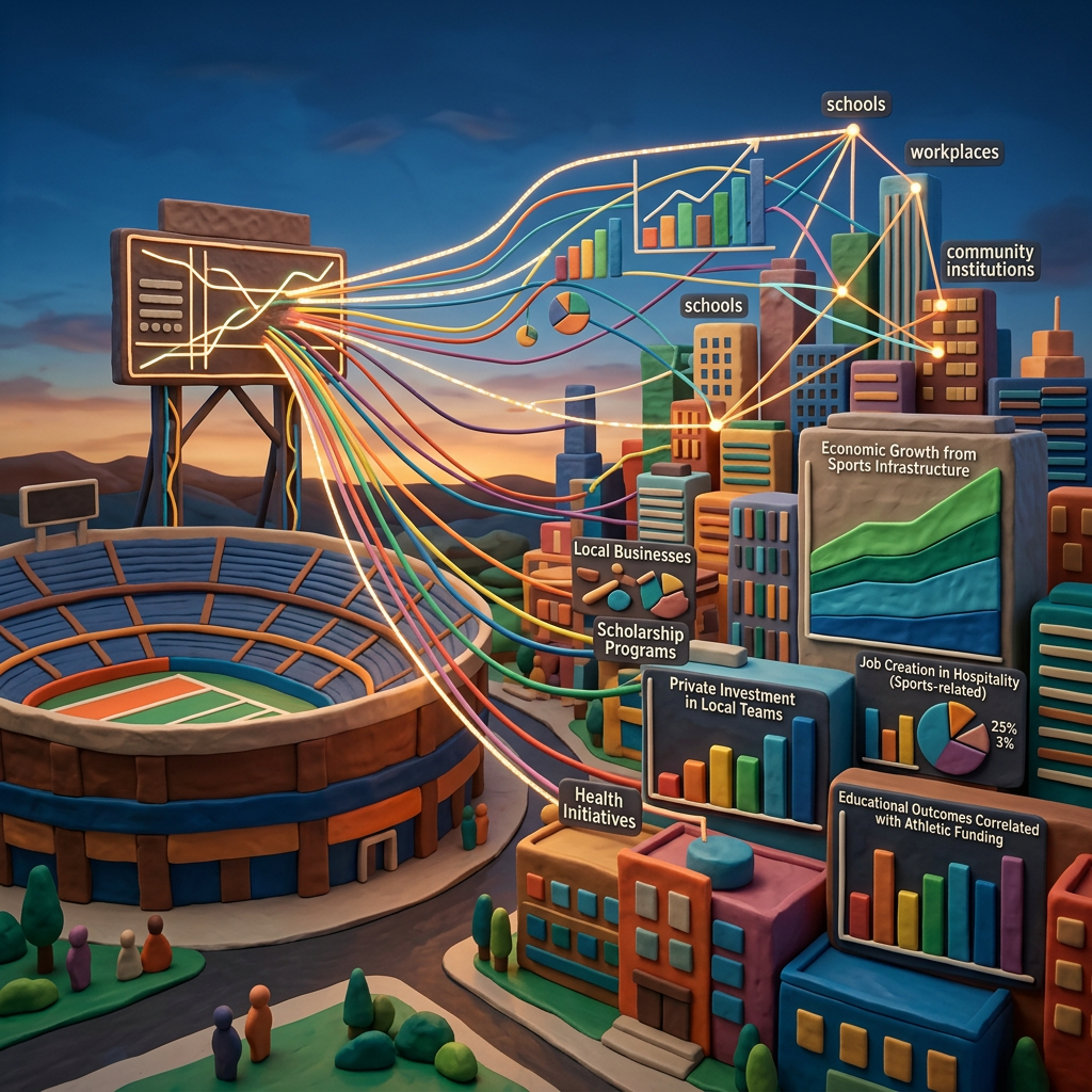 Infographic linking sports infrastructure to economic, educational, and community outcomes